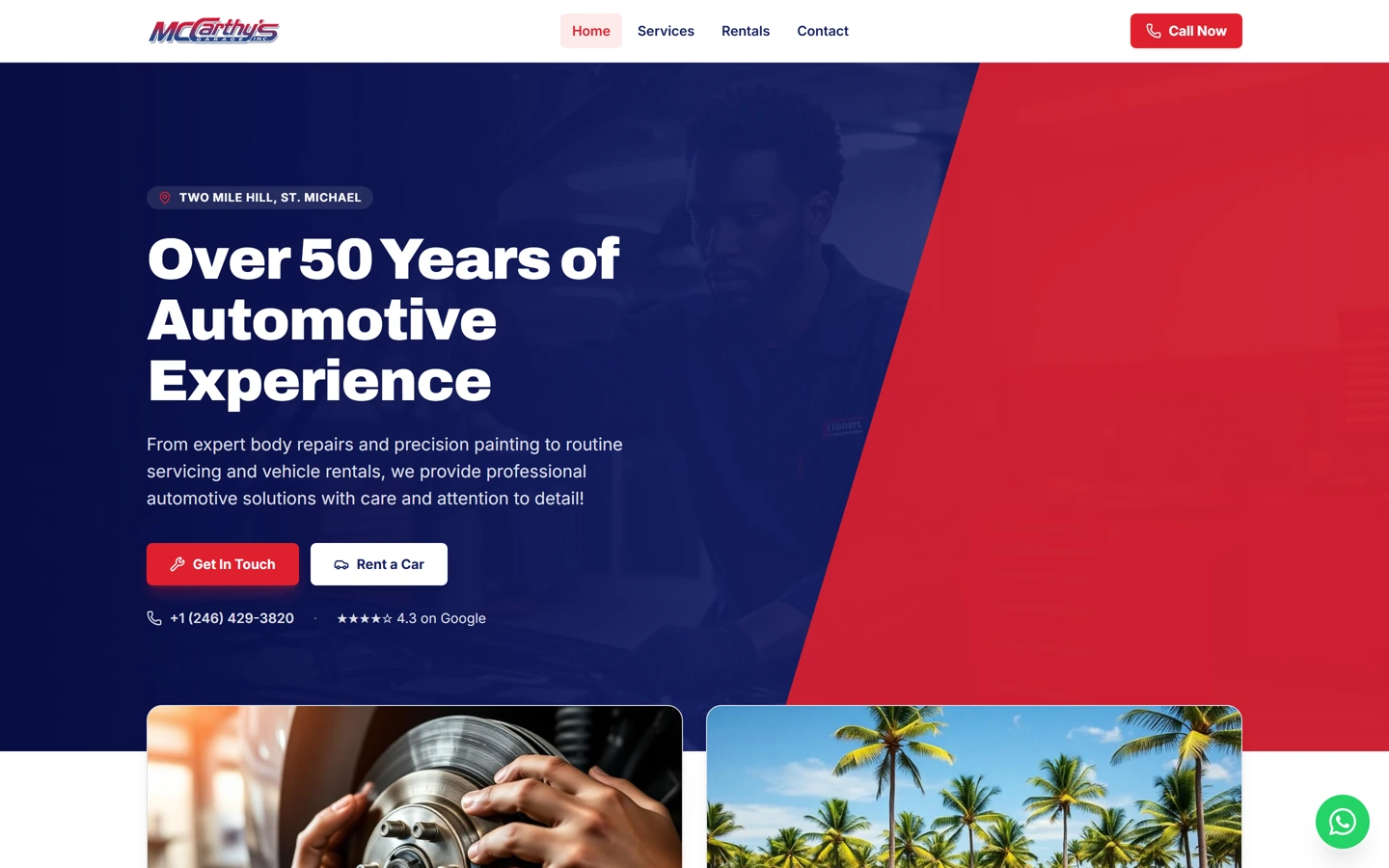 The McCarthy's Garage website homepage