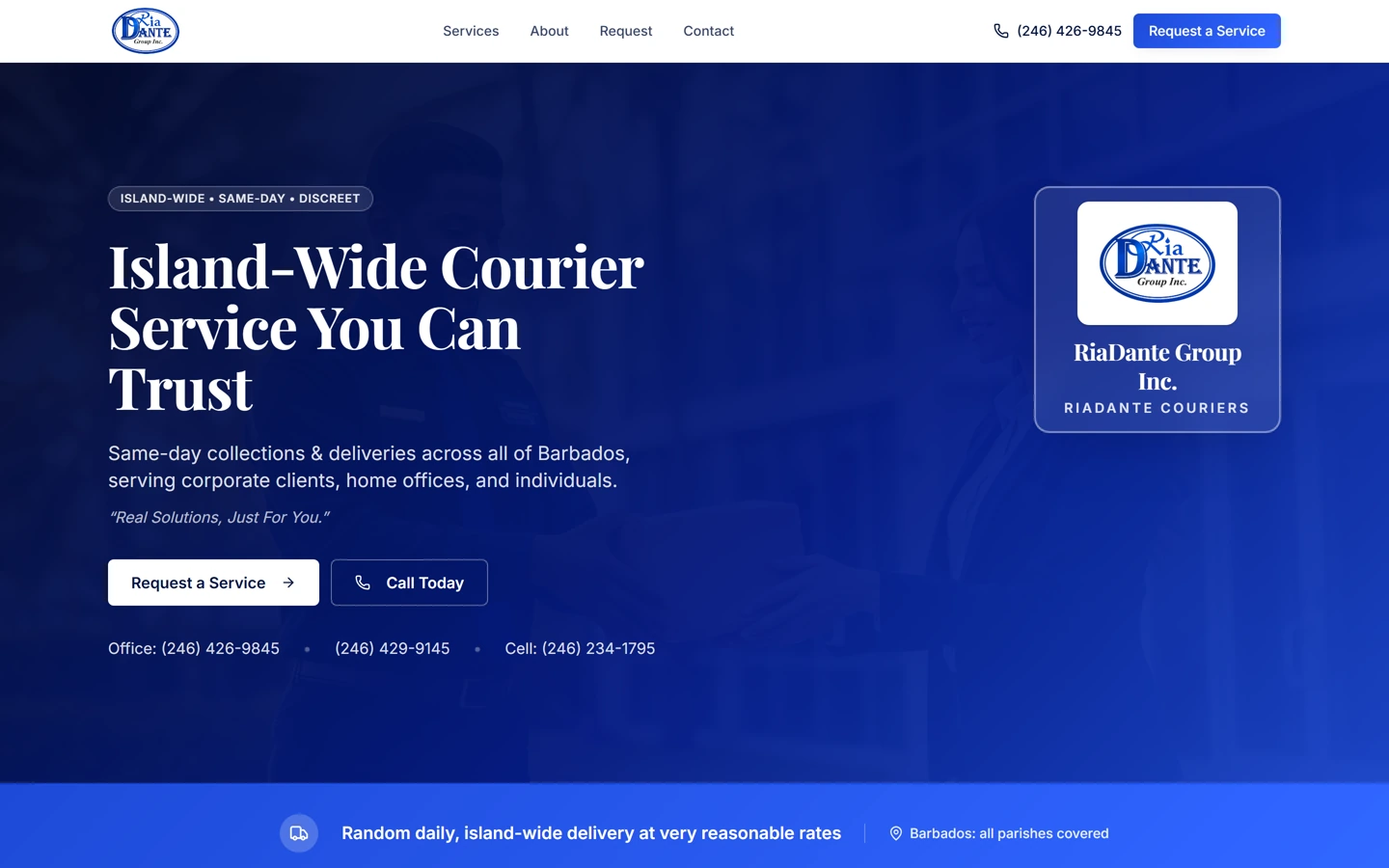 The RiaDante Couriers website homepage